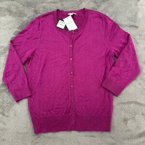 NWT Halogen Fuschia Pink Sweater Cardigan Women's MEDIUM Crew Neck Button Up